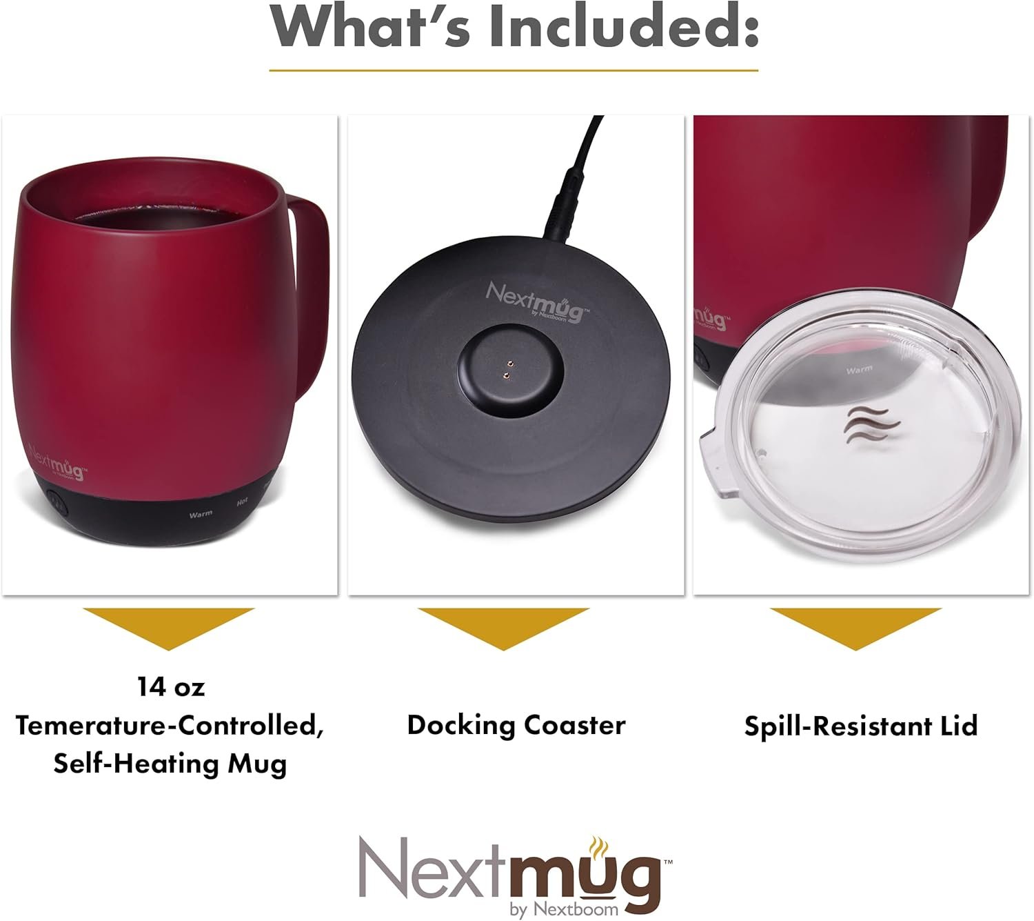 Nextmug - Temperature-Controlled, Self-Heating Coffee Mug (Burgundy - 14 oz.) - Image 3