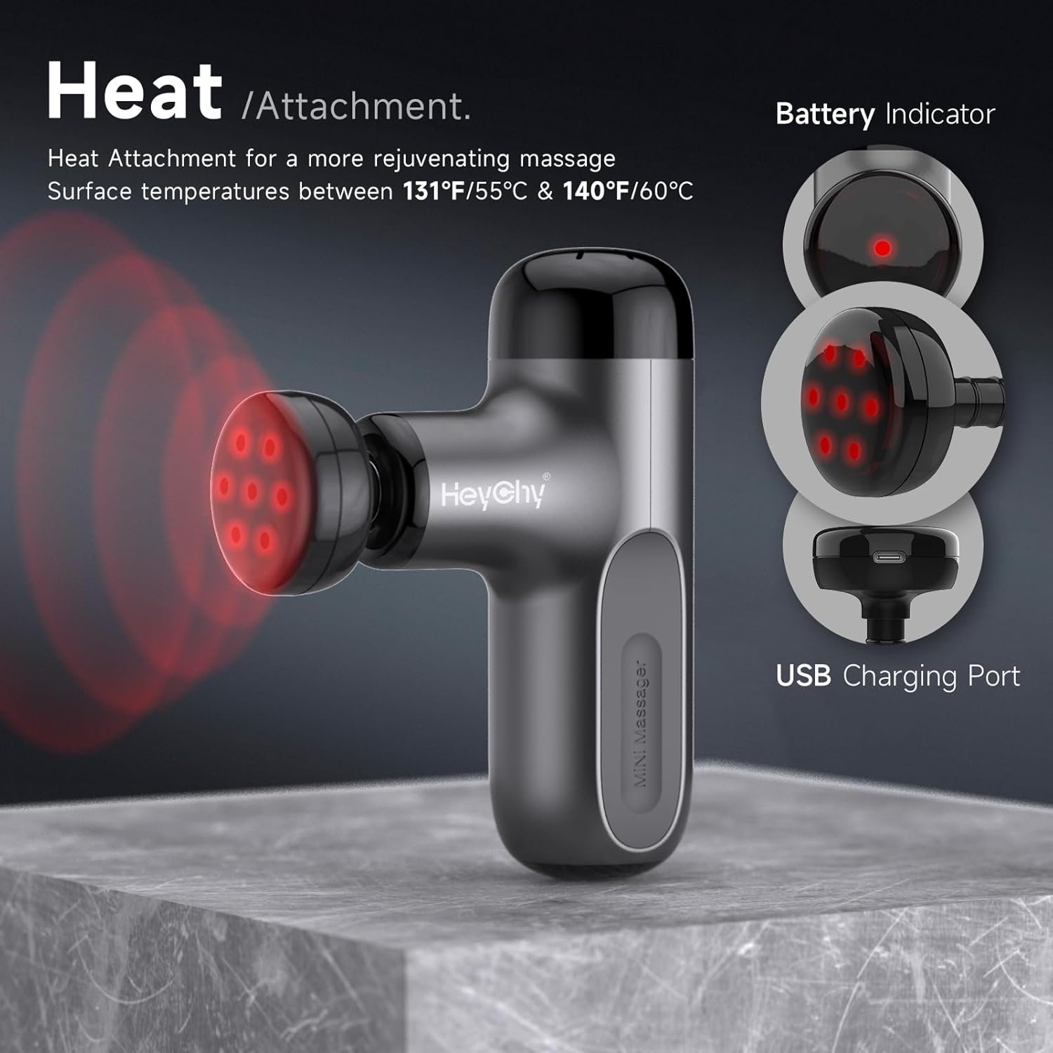 Mini Massage Gun with Heat, Deep Tissue Massage Gun, Portable Percussion Muscle Massager with 4 Massage Heads for Athletes - Image 3