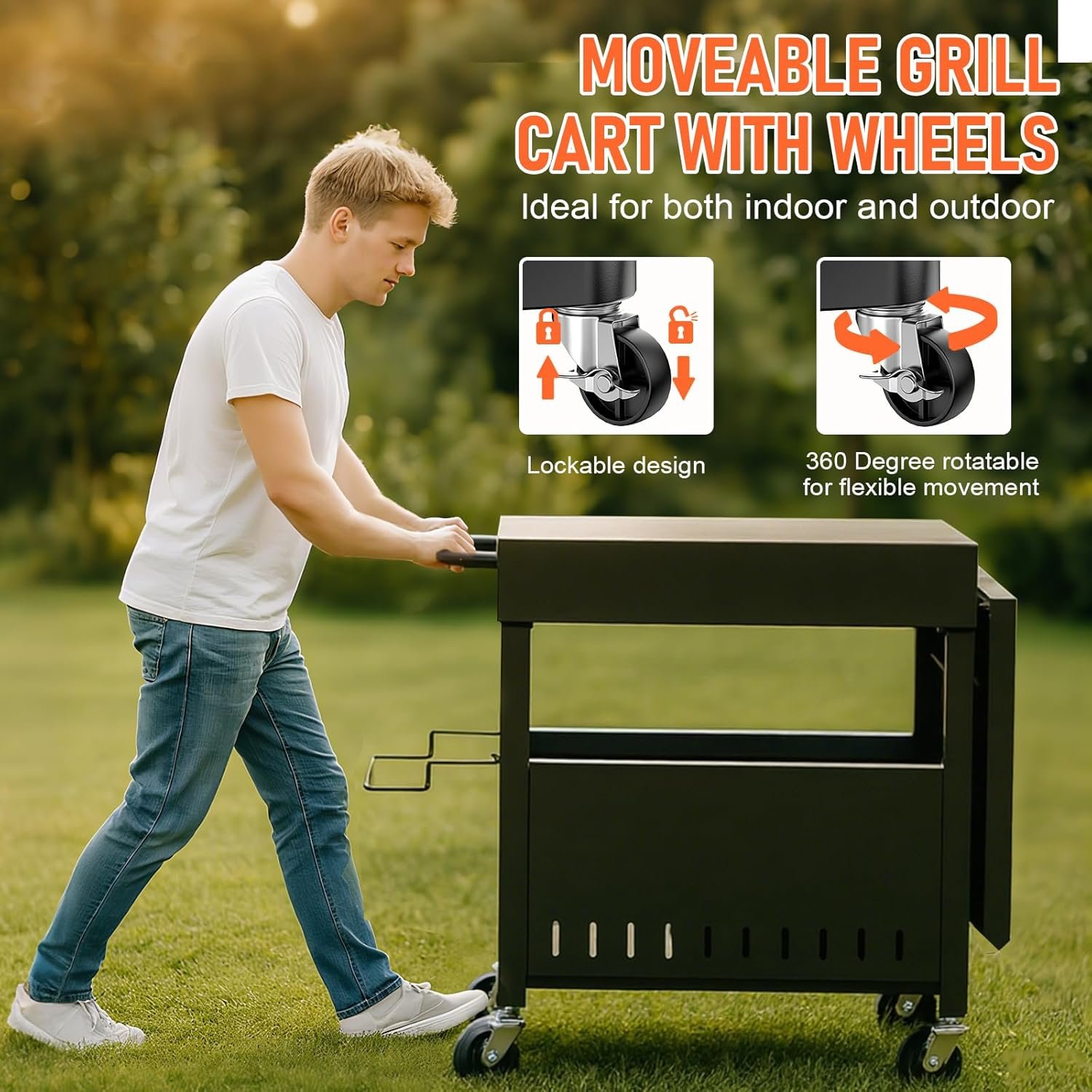 Outdoor Grill Table Cart for Blackstone 28"/36" Omnivore Griddle, 50" x 22“ Large Outdoor Kitchen Island with Foldable Side Table for Blackstone 17”/22” Griddle, Home BBQ, Tailgates, Cookouts - Image 6