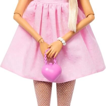 Barbie Deluxe Style Doll #3 in Barbiecore Outfit, Blond Hair in Top Knot, Pink Pastel Dress with Oversized Bow and Accessories Like Mesh Tights