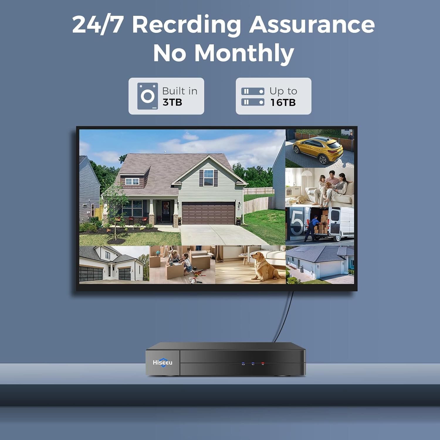 Hiseeu 4K Wired Security Camera System with Audio,Smart Color Night Vision,3TB Hard Drive,AI Human/Vehicle Detection,8PCS 8MP IP67 Weatherproof Home CCTV Cameras,Indoor/Outdoor Surveillance DVR Kit - Image 6