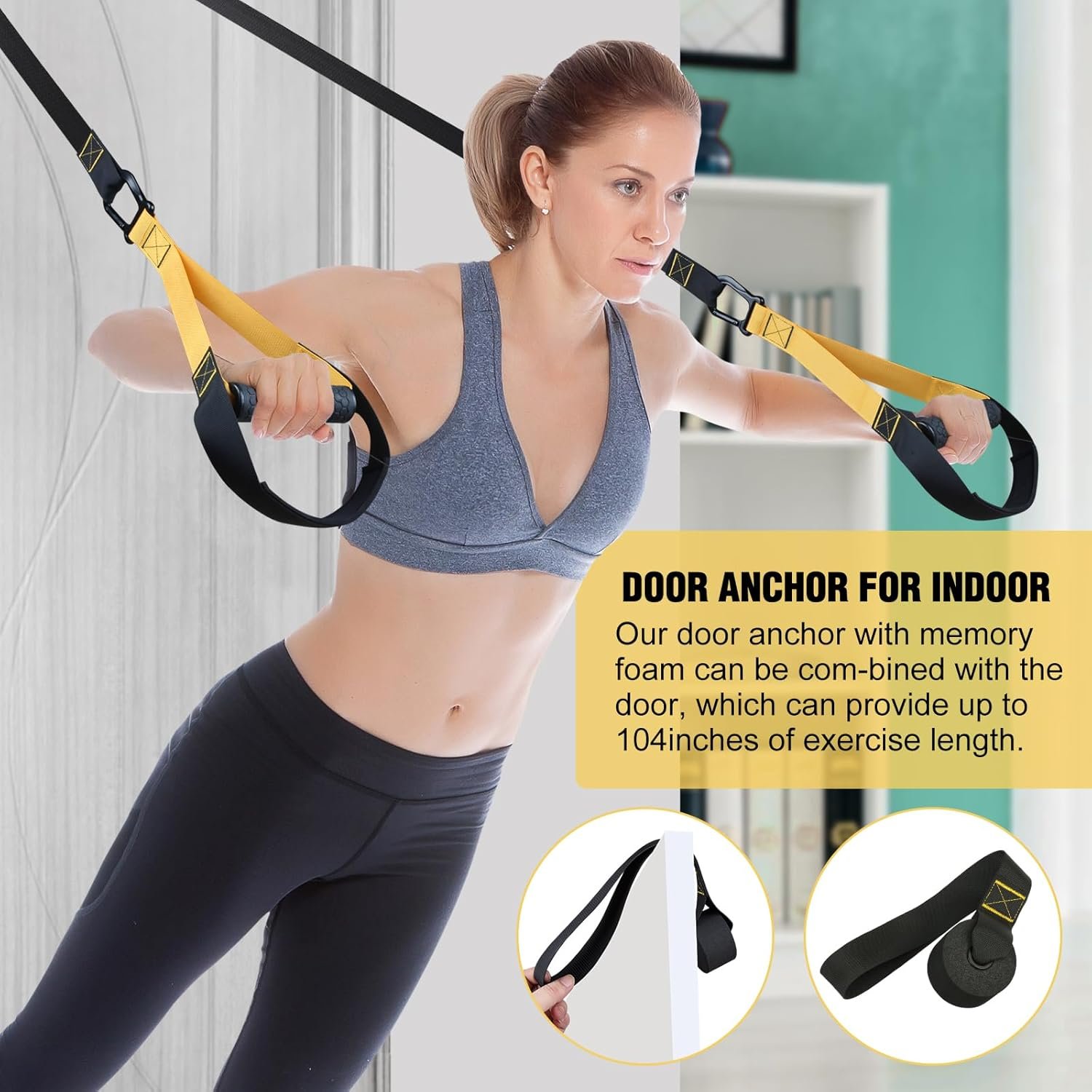 Home Resistance Training Kit, Extension Strap Door Anchors,Powerlifting Strength Workout Straps Full Body Complete Home Gym Body Core Exercise - Image 6