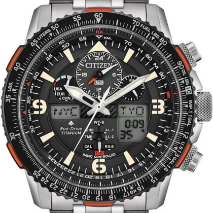 Citizen Men's Promaster Air Skyhawk Eco-Drive Super Titanium™ Watch, Atomic Timkeeping Technology, Power Reserve Indicator, Luminous, Anti-Reflective Crystal, 45mm (Model: JY8108-53E)