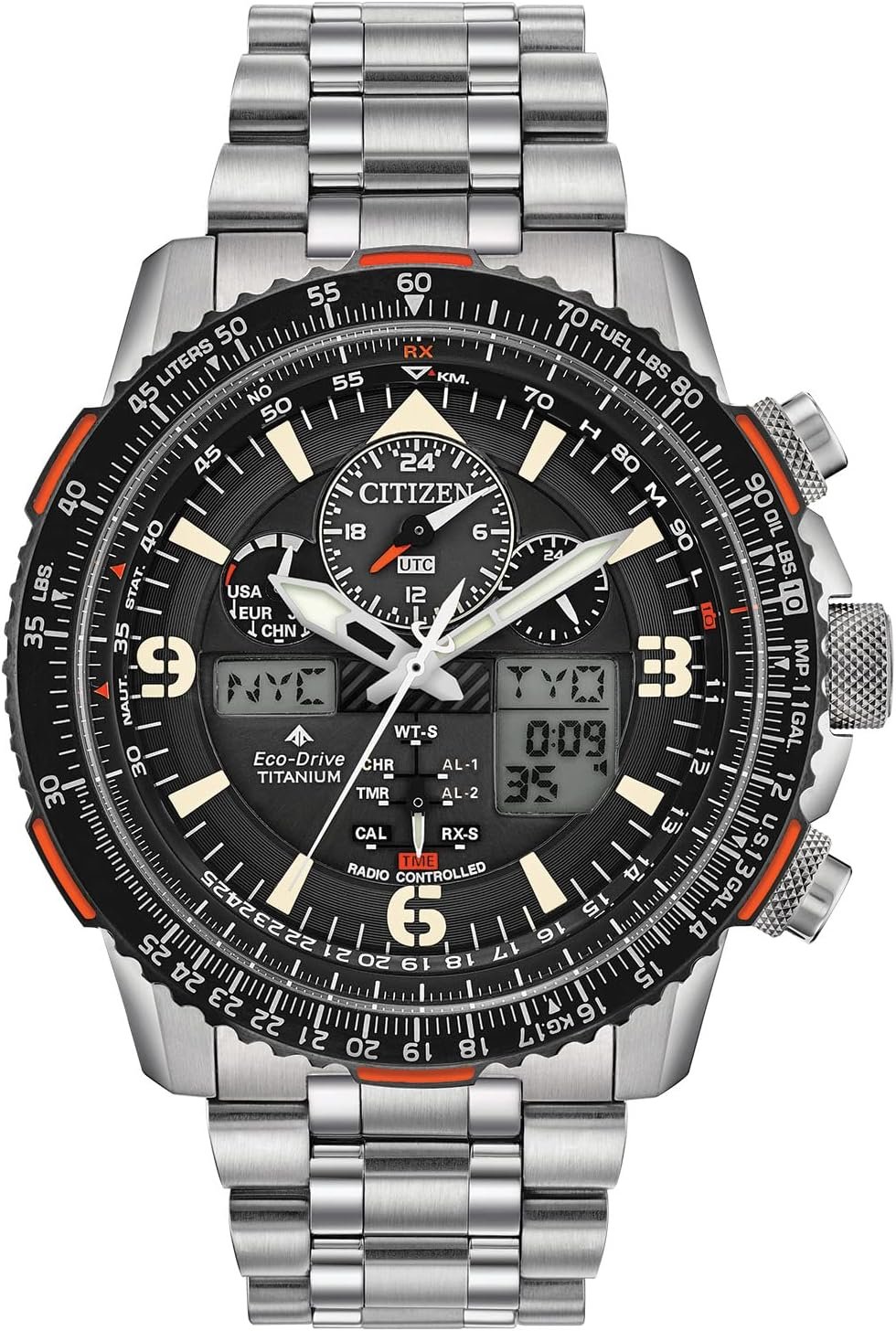 Citizen Men's Promaster Air Skyhawk Eco-Drive Super Titanium™ Watch, Atomic Timkeeping Technology, Power Reserve Indicator, Luminous, Anti-Reflective Crystal, 45mm (Model: JY8108-53E)
