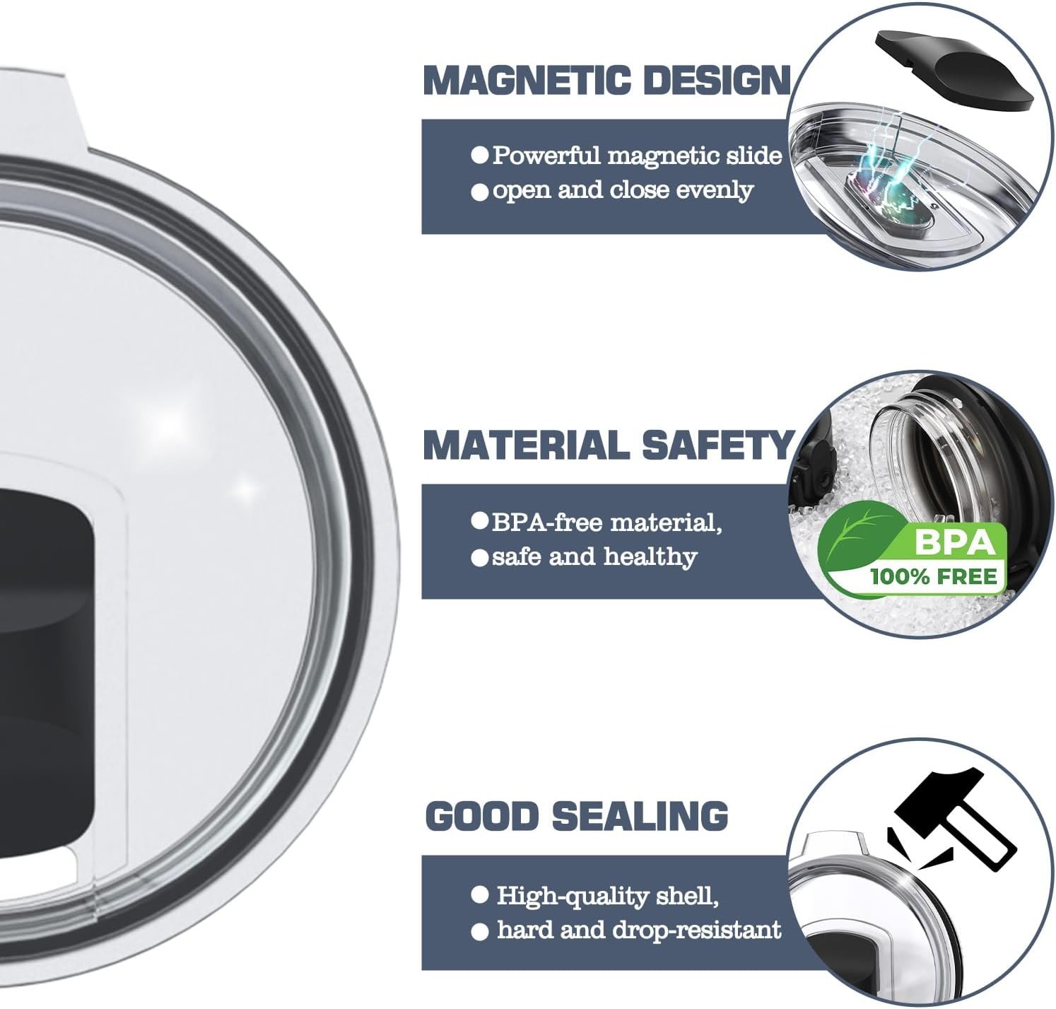 30 oz Tumbler Lid Replacement for Yeti 30/32 oz Tumbler, 14 oz Mug and 35 oz Straw Mug, Travel Spill Proof Cup Lids with Magnetic Slider, BPA Free (2 Pack) - Image 3