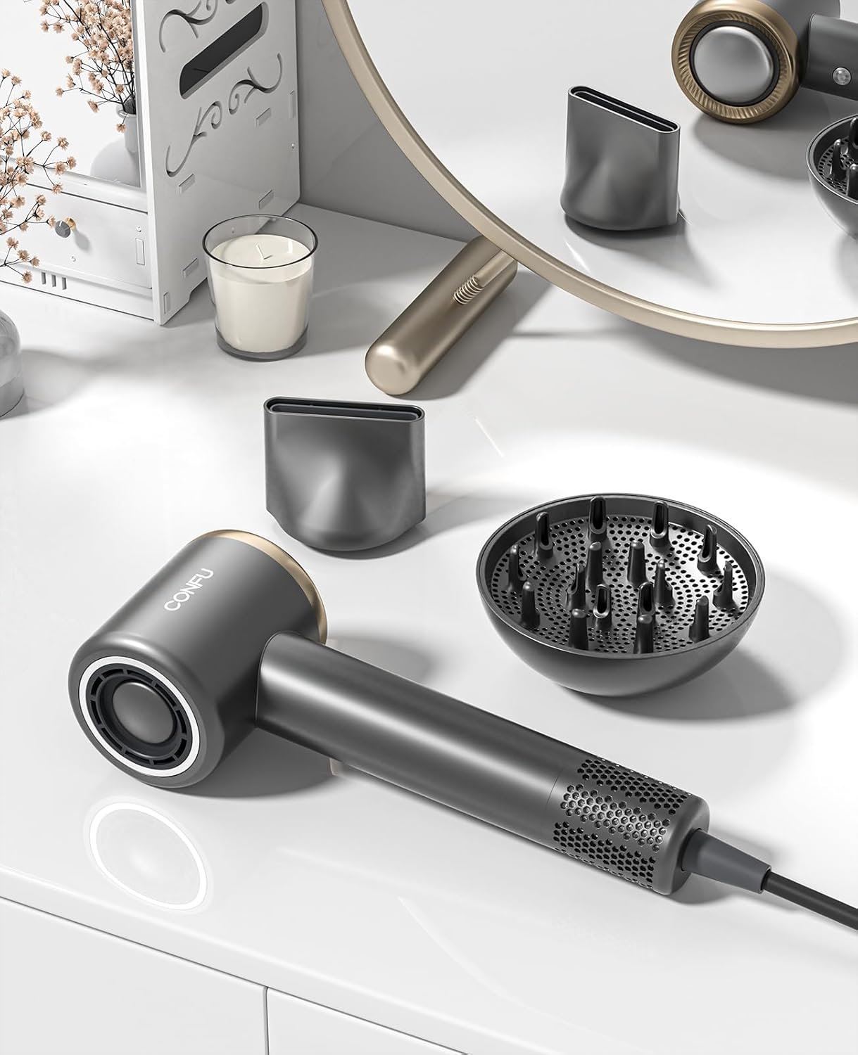 Hair Dryer, CONFU Ion Hair Dryer with Diffuser for Curly Hair, 110000 RPM Professional High Speed Blow Dryer, 1400W Diffuser Hairdryers Fast Drying for Women Men - Image 7