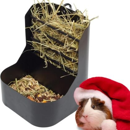 Hay and Food Feeder for Rabbit, Guinea Pig, Bunny, Chinchilla, Heavy Duty Metal Bin 5.5 x 5.5 x 7 inch (Pack of 1)
