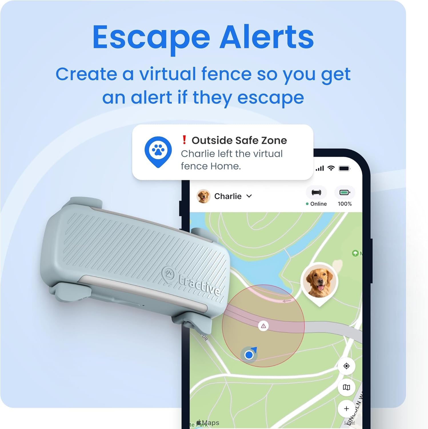 Tractive Smart Dog GPS Tracker | Live Pet Tracker with Virtual Fence | Vital Signs Monitoring of Heart & Respiratory Rate | Bark Monitoring | Dog Collar Attachment (Mint) - Image 3