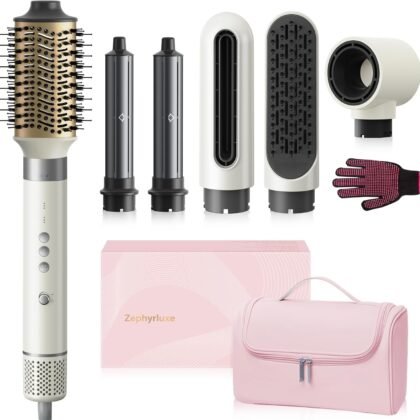 6-in-1 Hair Styler, 110,000 RPM Hair Dryer with Auto-Wrap Curlers, Blow Dryer Oval Brush & Volumizer, Hot Air Styler for Fast Drying,Curling, Smoothing & Volume, Air Styler with Travel Case