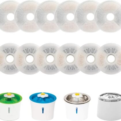 12 Pack Cat Water Fountain Filters for Catit, Triple Action Replacement Filters for Catit Flower Fountain and Catit Stainless Steel Fountain