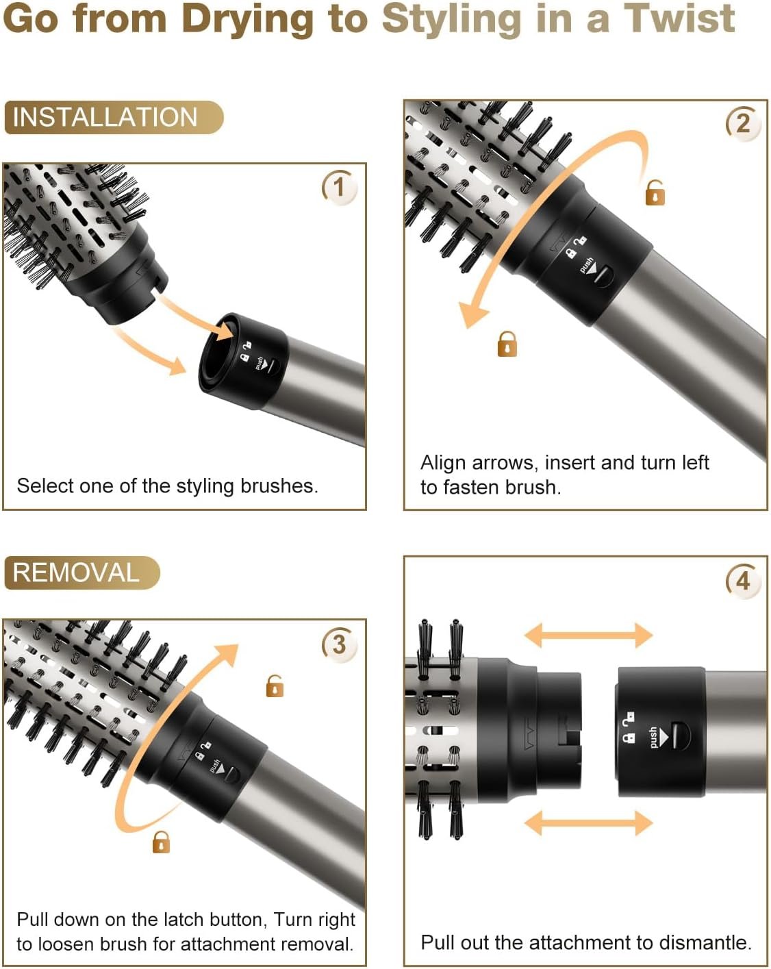 7MAGIC Hair Dryer Brush & 6 in 1 Hair Styler, Silver, 110 Volts, 1200 Watts, Ionic Technology, Fast Drying, Multi Styler for Straight, Wavy, Curly, and Coily Hair - Image 9
