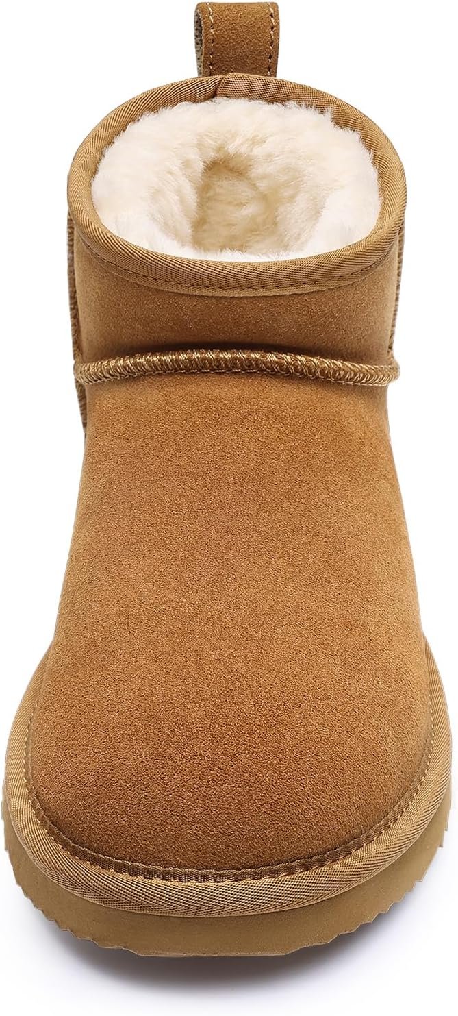 Genuine Suede Mini Boots for Women Winter Fuzzy Snow Boots Short Ankle Boot with Fur Lined - Image 3