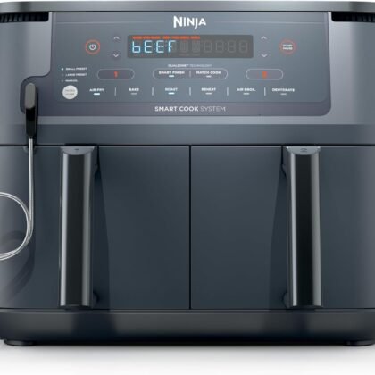 Ninja Air Fryer, Thermometer, Roast, Bake, Air Fry, Crisps, Broil, Reheats, Keep Warm, 10-in-1, Fries, Frozen Food, Veggies, and Meat, Quick Meals, Healthy Meals, Less Oil, 10 QT, GREY, DZ550​GY