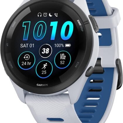 Garmin Forerunner 265 Running Smartwatch, Colorful AMOLED Display, Training Metrics and Recovery Insights, Whitestone and Tidal Blue