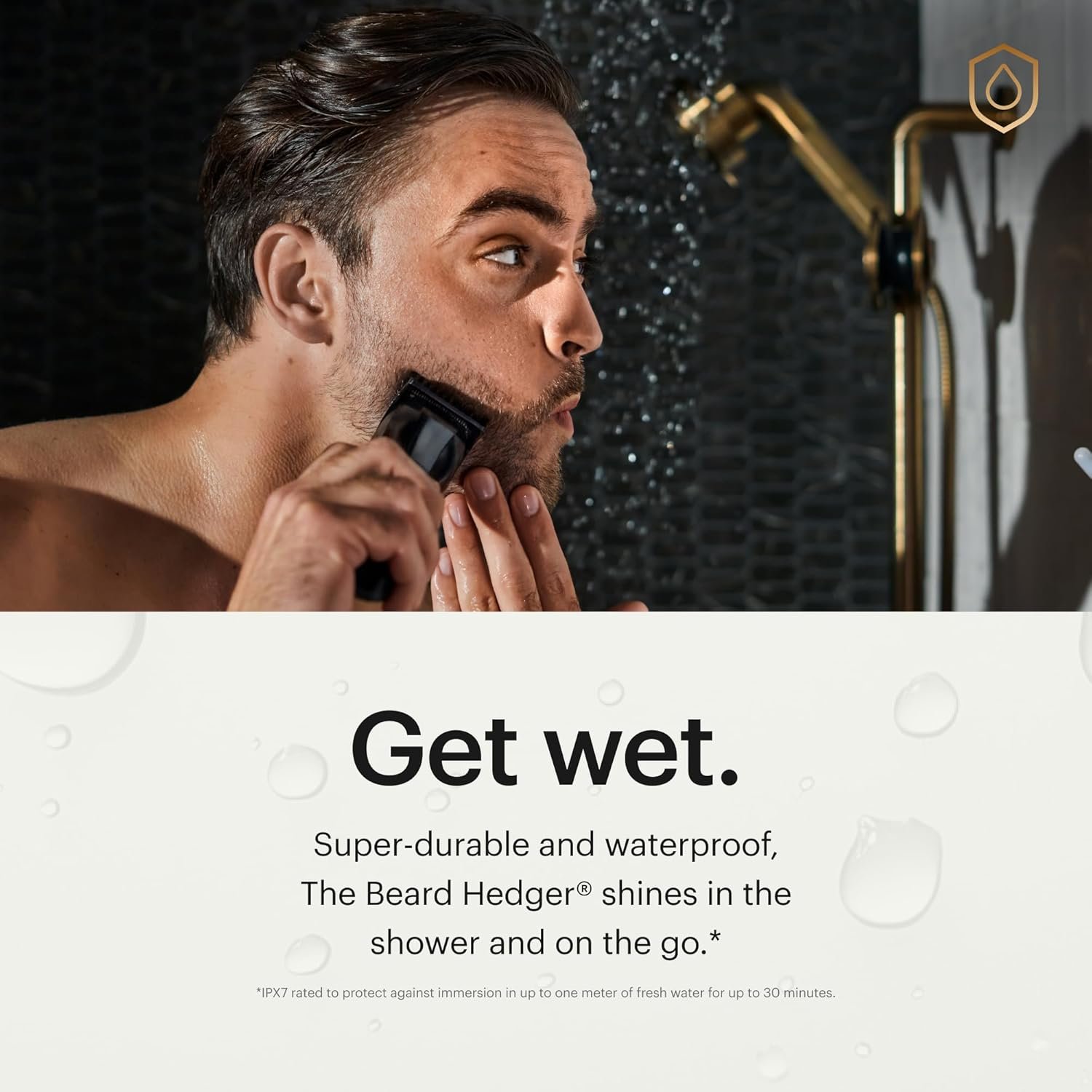 MANSCAPED® The Beard Hedger® Premium Men's Beard Trimmer, 20 Length Adjustable Blade Wheel, Stainless Steel T-Blade for Precision Facial Hair Trimming, Cordless Waterproof Wet/Dry Clipper - Image 3