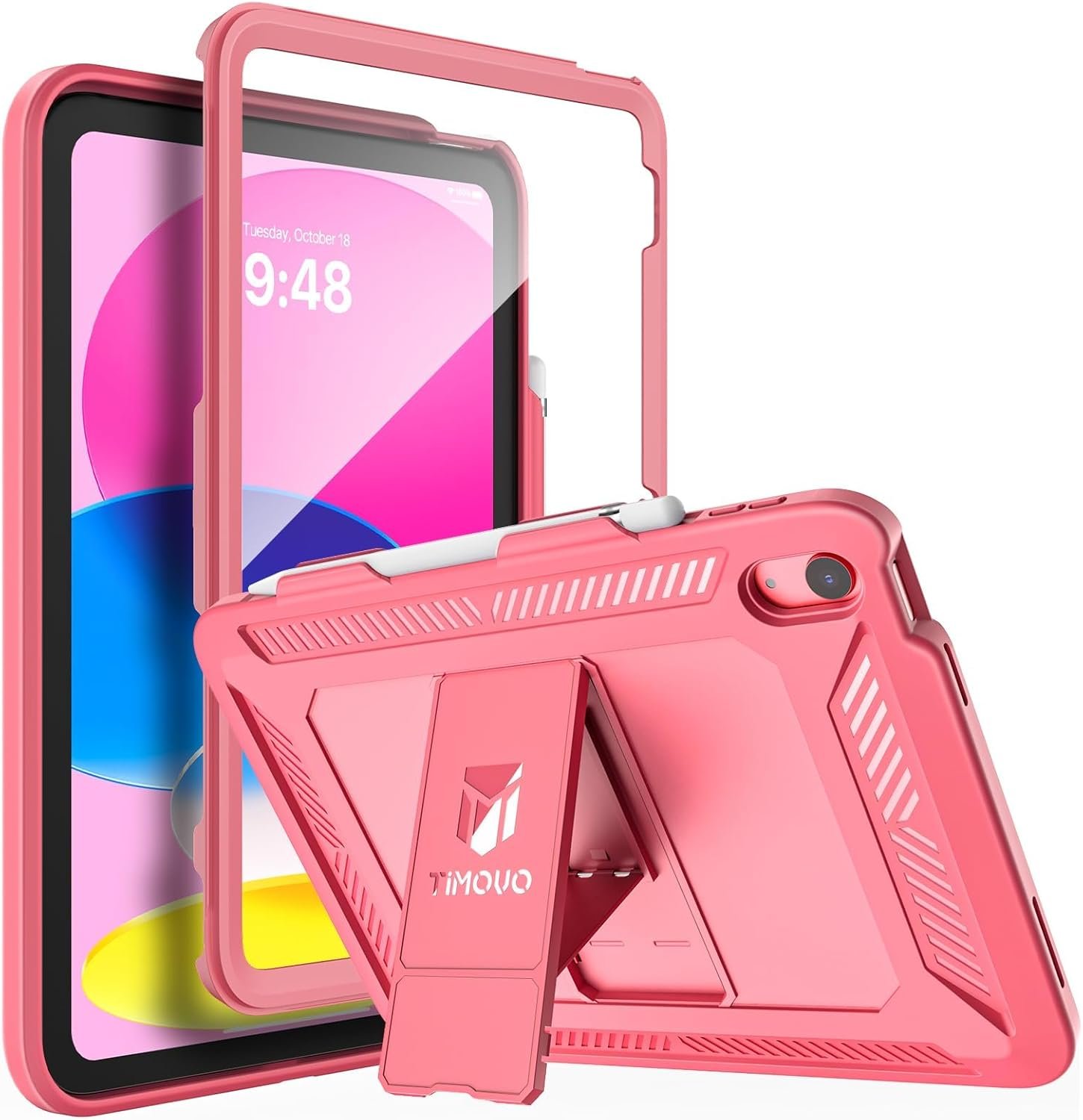 TiMOVO Case for iPad (A16) 11th Generation 11 Inch 2025, iPad 10th Generation Case 2022 with Screen Protector, Heavy Duty Shockproof Rugged Protective Cover, Watermelon Pink