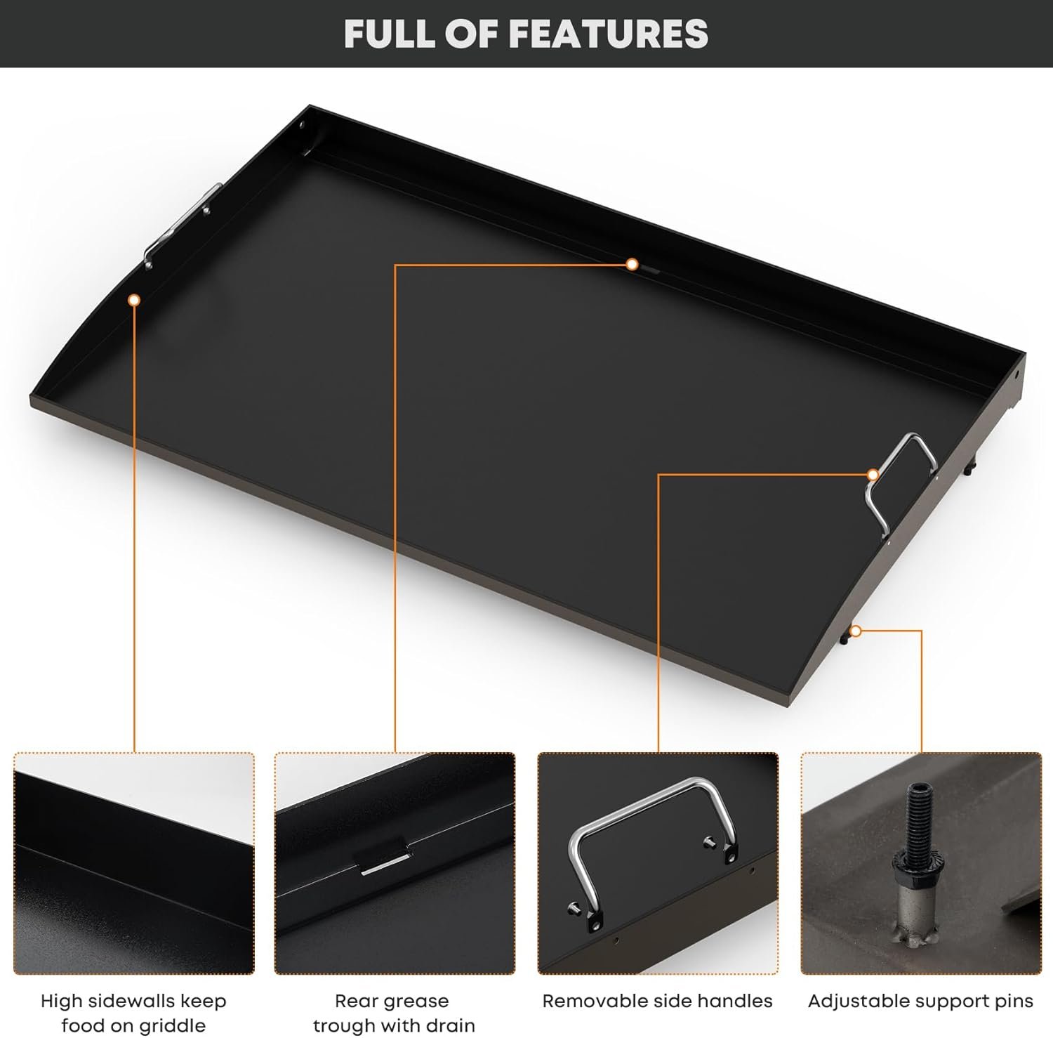 Stanbroil 36 Inch Flat Top Griddle Replacement Top for Blackstone 36" 4-Burner Gas Grill Cooking Station, Ceramic Coated Steel Griddle Top Replacement with Rear Grease System, Black - Image 4