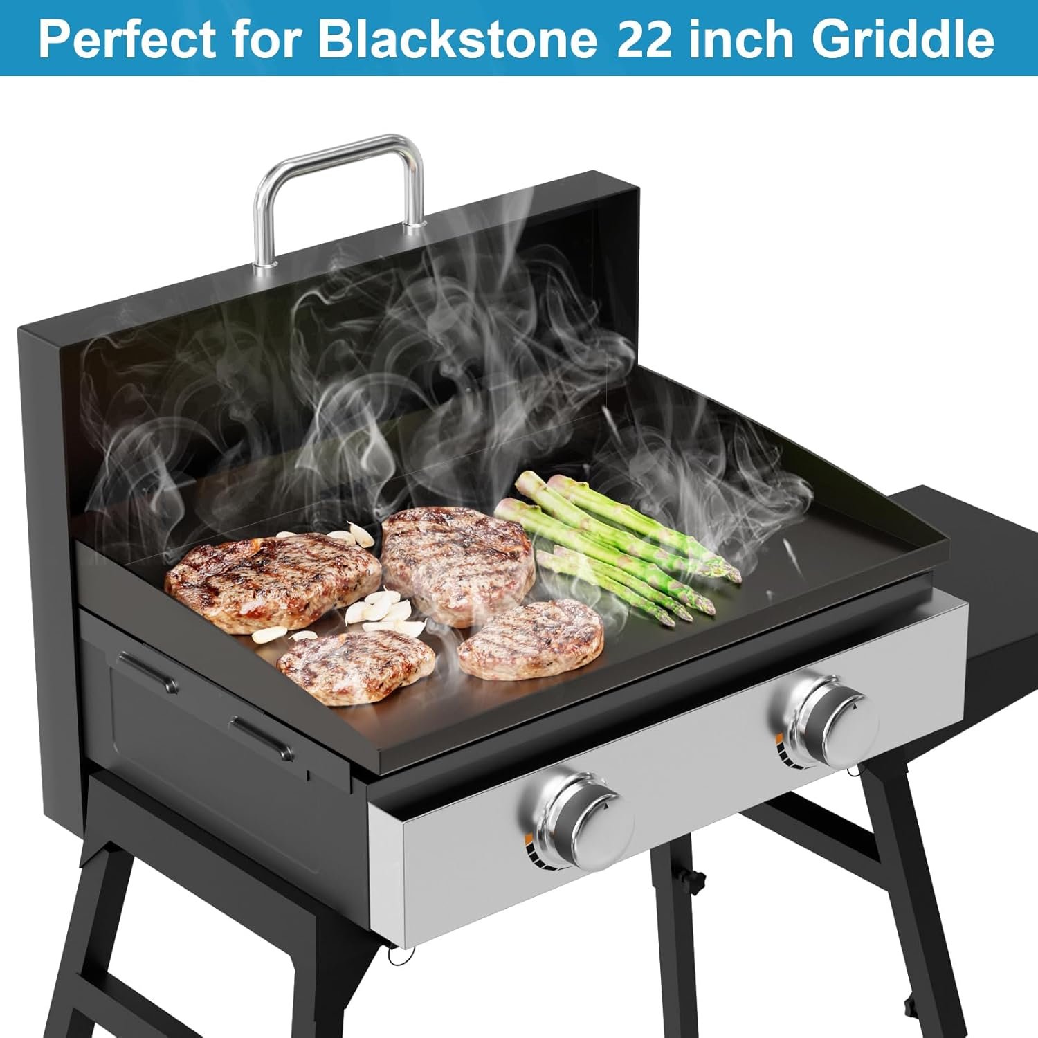 5011 Hard Cover Top Lid with Stainless Steel Handles and Wind Guard for Blackstone 22” Table Top Grill, Flat Top Griddle Accessories for Black Stone, Black - Image 2