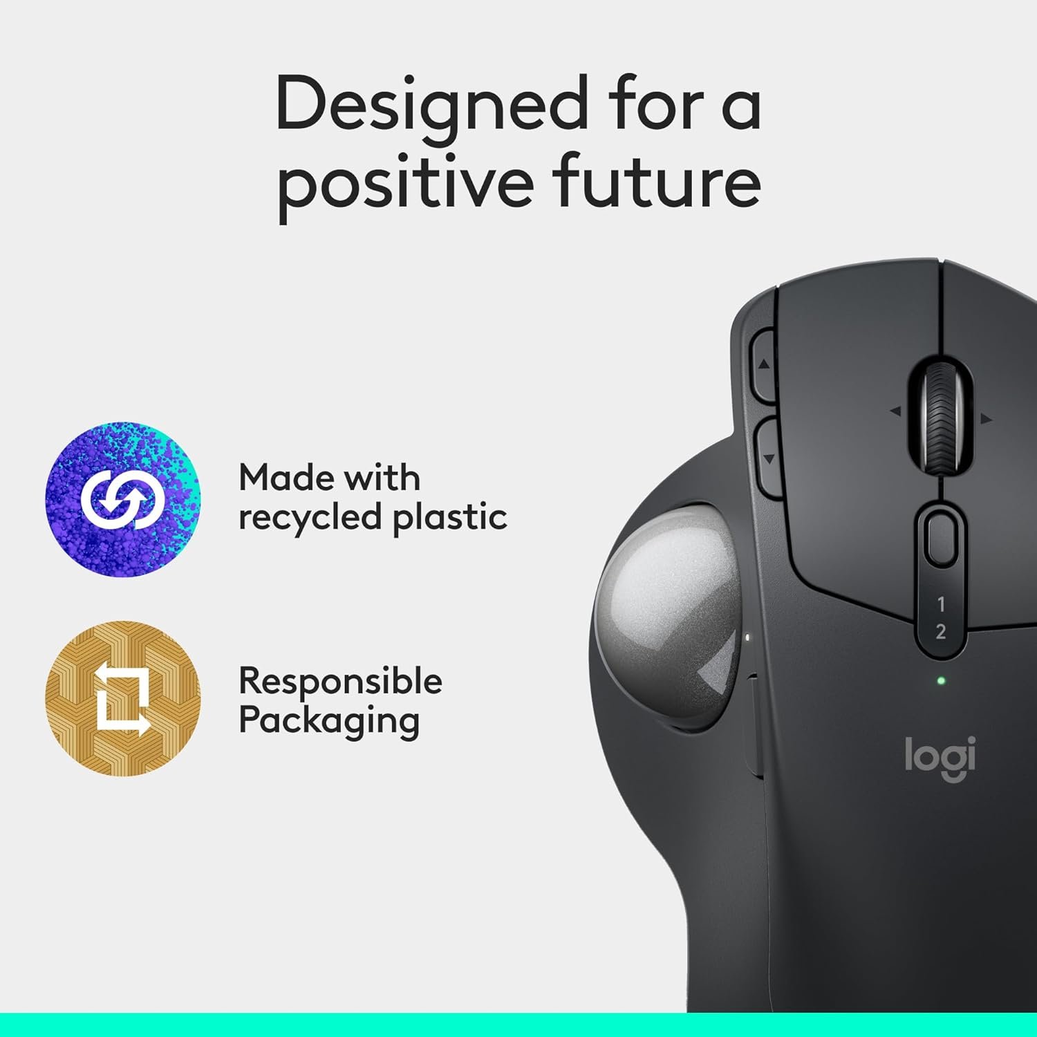Logitech MX Ergo S Advanced Wireless Trackball Mouse, USB-C Rechargeable Wireless Ergonomic Mouse with Bluetooth and Encrypted Dongle, 6 Programmable Buttons, for PC/Mac - Graphite - Image 8
