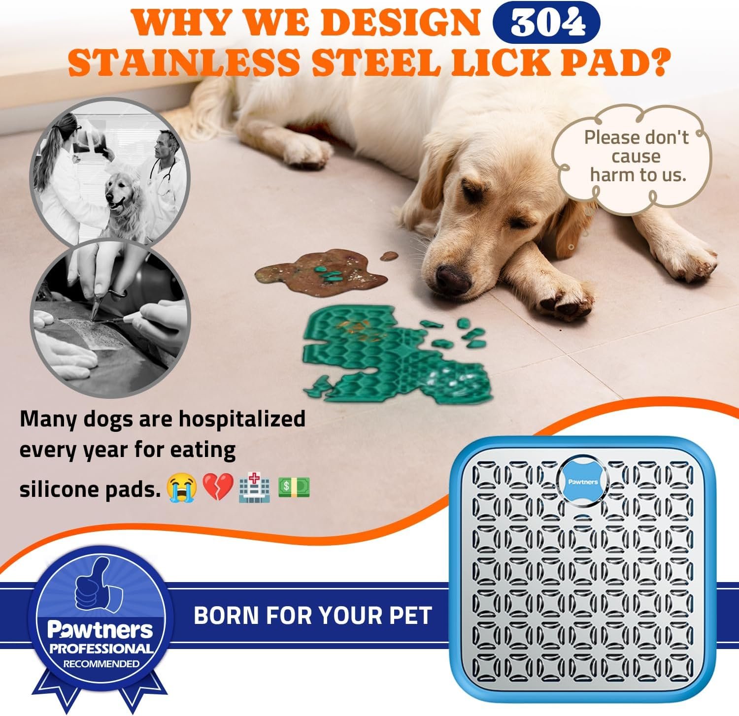 Lick Mat for Dogs & Cats, Stainless Steel Pet Slow Feeder for Crate Boredom & Anxiety Reduce, Cat Licking Pads with Spatula & Scrubbing Brush, Blue - Image 3