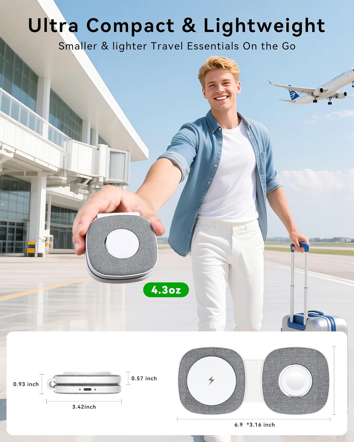 Flodable 2 in 1 Mag-Safe Wireless Charger for iPhone 16 15 14 13 12 Series,Apple Watch Series/Ultra/SE,Airpods/Pro,Portable Magsafe Charger 3 in 1 Wireless Charging Station (Grey with 20W PD Charger) - Image 2