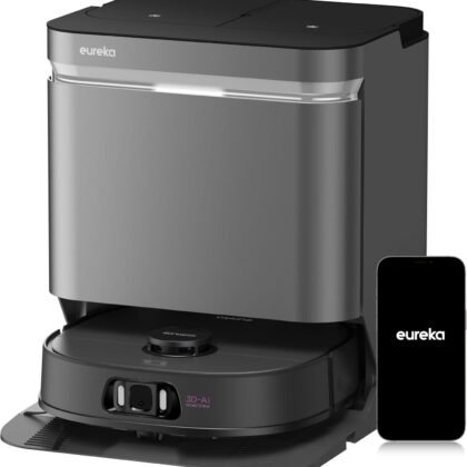 Eureka J15 Ultra Self Emptying Robot Vacuum, 19,000 Pa Suction, Flex-Arm Mop Design, 167℉Hot Water Mop Washing & 131°F Hot Air Drying, AI Obstacle Avoidance, Black