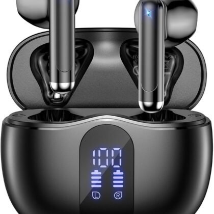 Wireless Earbuds, Bluetooth 5.4 Headphones HiFi Stereo with 4 HD Mic, 50H Playtime Bluetooth Earbuds with LED Display, IPX7 Waterproof Wireless Earphones, Touch Control Ear Buds,USB-C Black