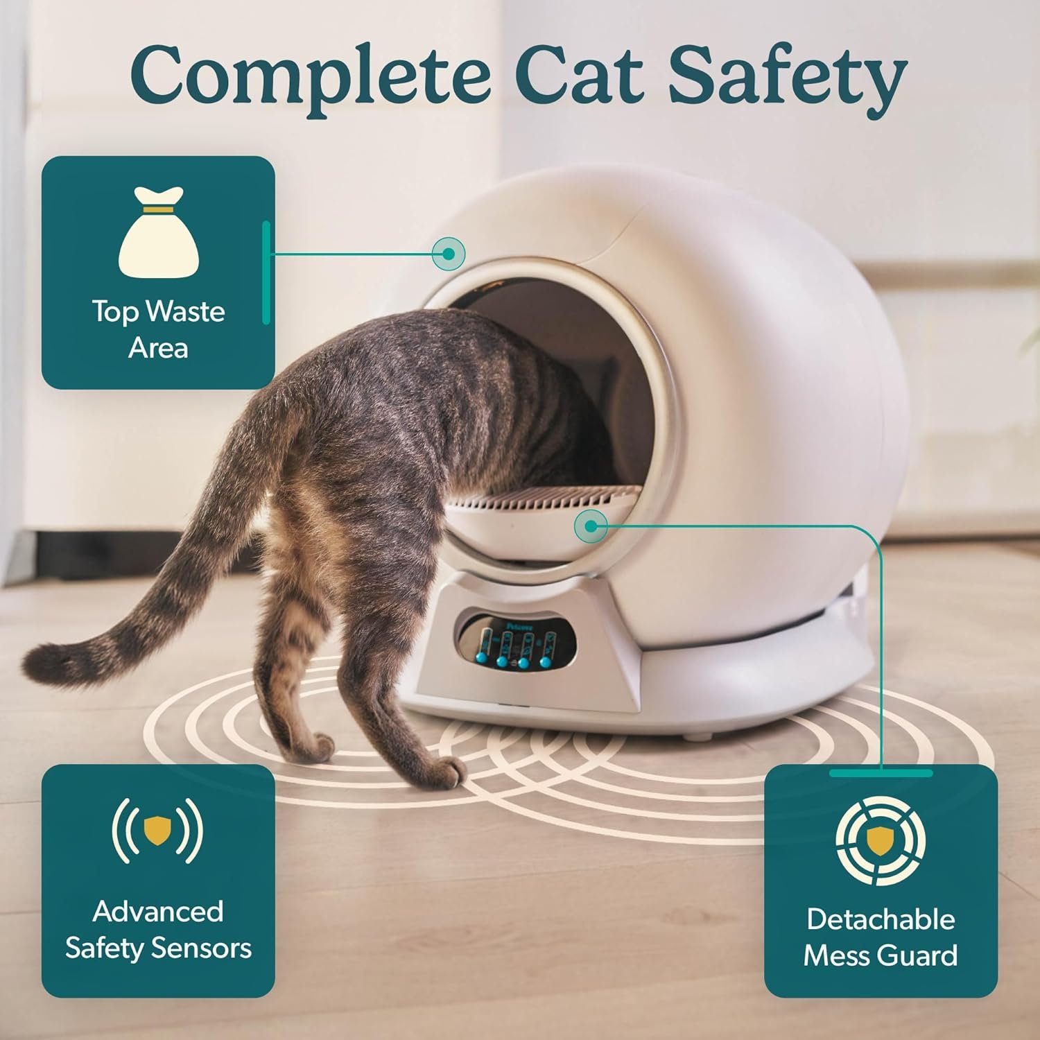 PetCove Self Cleaning Automatic Litter Box for Multi cat - XL Capacity/Quiet Operation/Odor Control/Anti-Pinch Safety/Easy App Control with Ultra Fast 5 GHz Wi-Fi - Includes Litter Bag Liners - Image 9