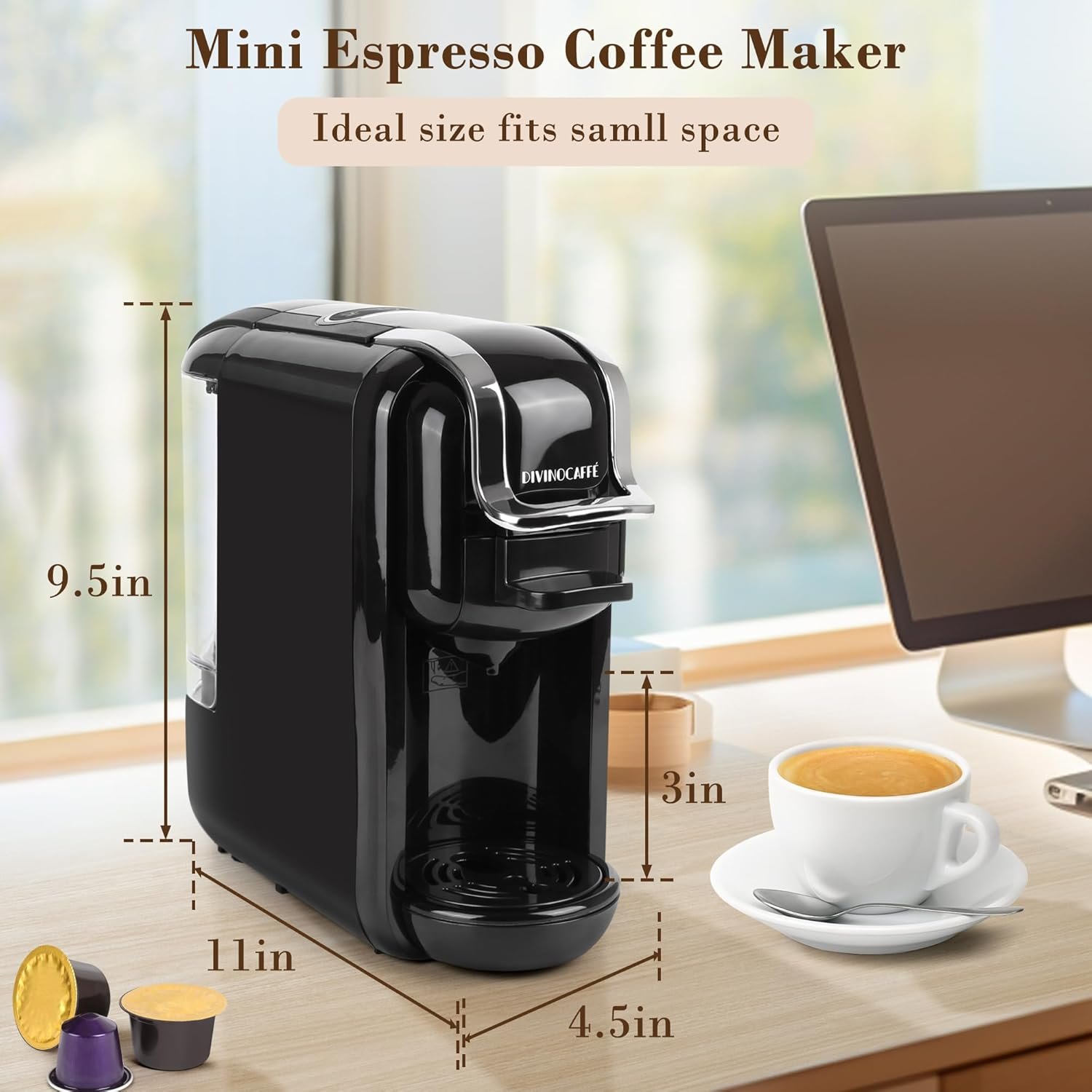 Espresso Maker for Nespresso Capsule, Lavazza Blue Capsule & Coffee Powder, 19 Bar Pump Pressure Makes Authentic Espresso Coffee, Mini Espresso Coffee Machines with Removable Water Tank. - Image 6