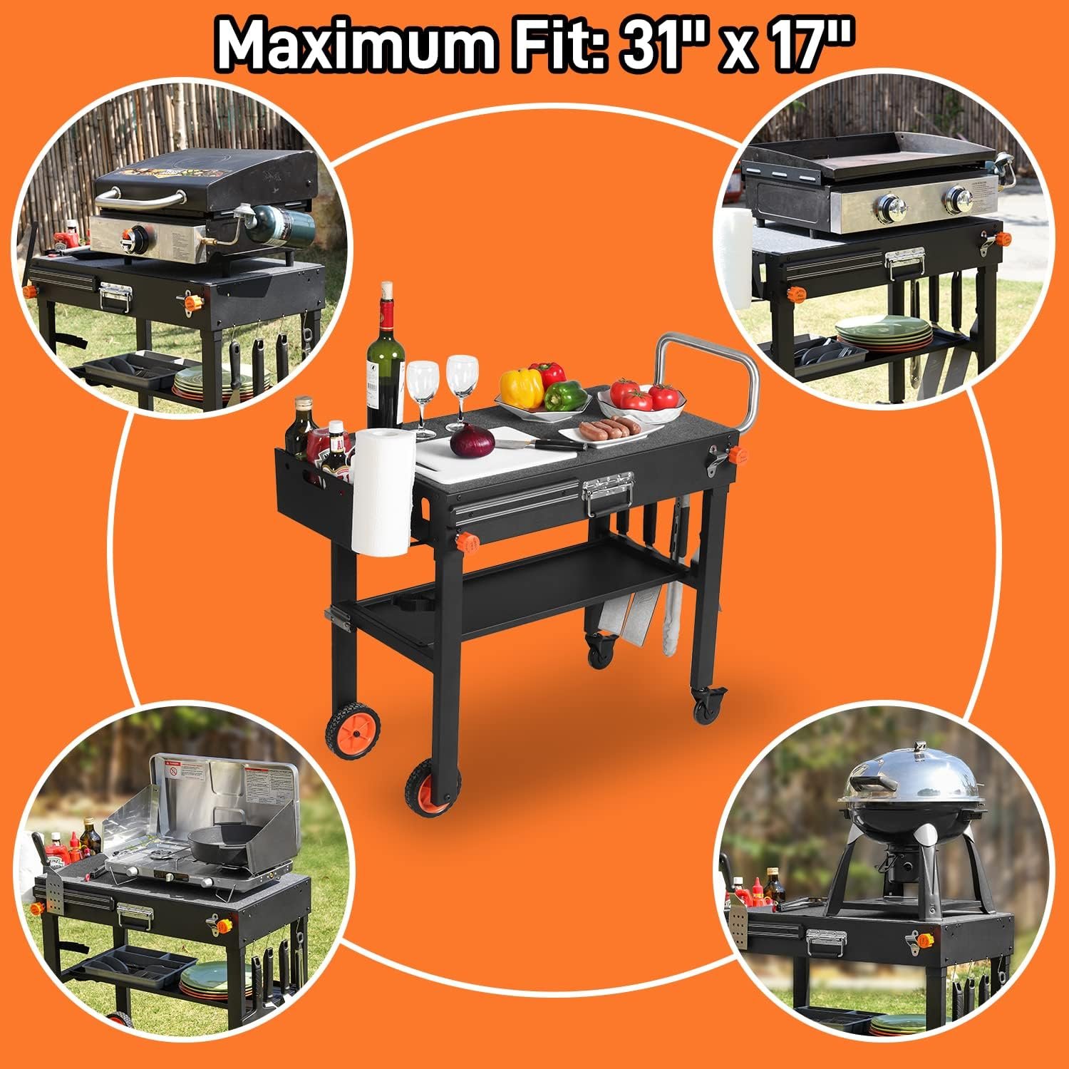Grill Table for Blackstone Griddle, Portable Griddle Table with Caddy - Fit 17” or 22” Other Tabletop Grill, Foldable Ninja Grill Stand& Blackstone Griddle Stand for Outdoor Tailgating-Camping - Image 5