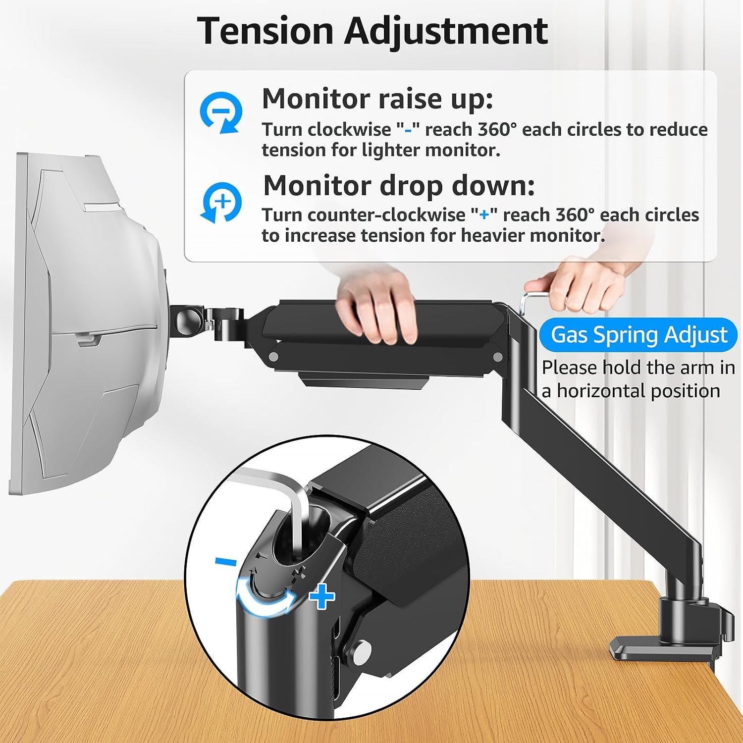 MOUNTUP Heavy Duty Monitor Arm for 49 inches, 44 lbs Curved Screens, Ultrawide Single Monitor Desk Mount, Monitors Stand for Samsung Odyssey G9 and More, VESA Mount with Clamp & Grommet Base - Image 9