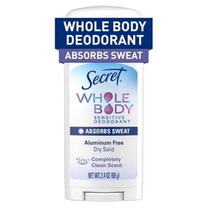 Secret Whole Body Deodorant Dry Feel Stick + Absorbs Sweat for Women, Naturally Derived Ingredients, Completely Clean Scent, Aluminum Free Deodorant Stick, 72 HR Odor Protection, 2.4 oz