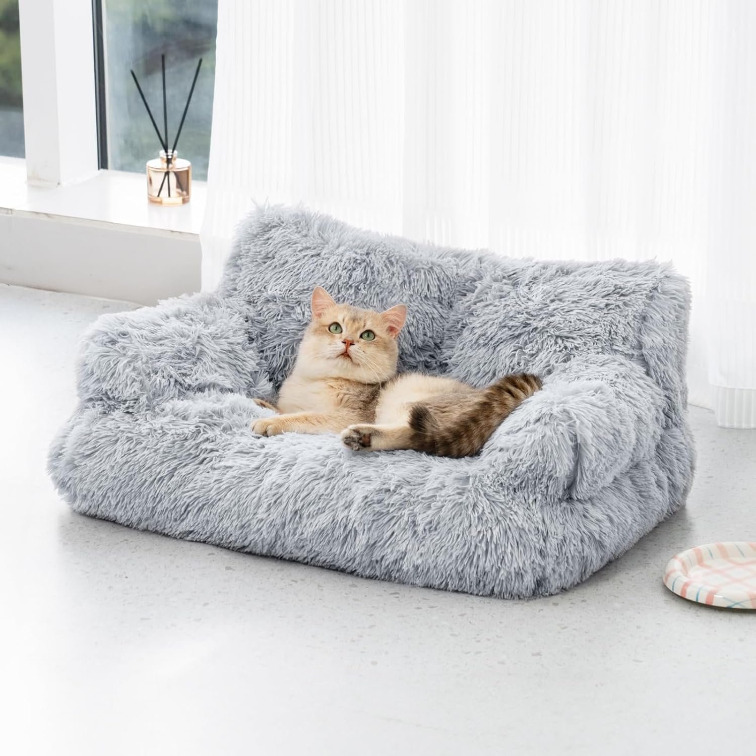 Mewoo Dog Couch, Small Dog Bed with Removable Washable Cover, Cute Cat Couch for Pets, Cat Beds for Indoor Cats with Anti-Slip Bottom (Grey) - Image 3