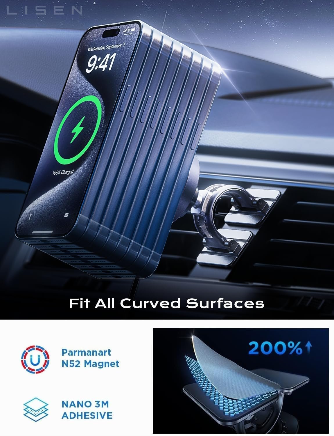 LISEN for 15W MagSafe Car Mount Charger,Magnetic Wireless Car Charger for iPhone 17 Pro Max Accessories,Magnetic Phone Holder for iPhone 17-12,Samsung,Pixel,Jeep Ford F150 Accessories,Gifts - Image 5