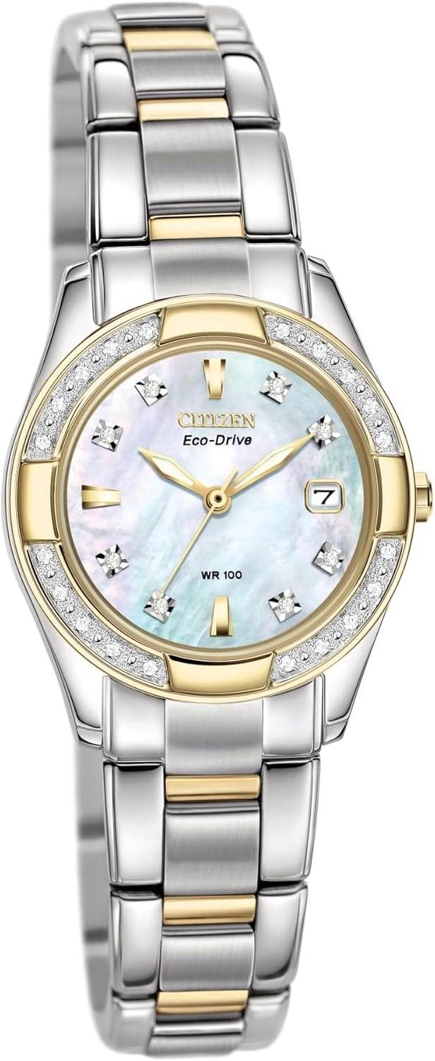 Citizen Women's Eco-Drive Dress Classic Diamond Watch in Two-tone Stainless Steel, Mother of Pearl Dial (Model: EW1824-57D) - Image 2