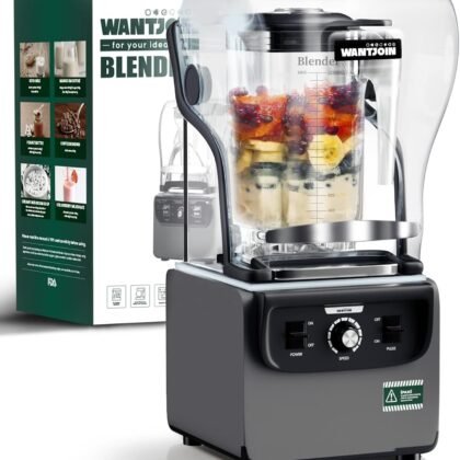 Wantjoin Commercial Quiet Blender for Kitchen, Smoothie Protein Shake Licuadora, Countertop Professional Electric Food Machine for Puree, Milkshake, Juice, Drink and Ice with Silent Cover 2200ml 1800W