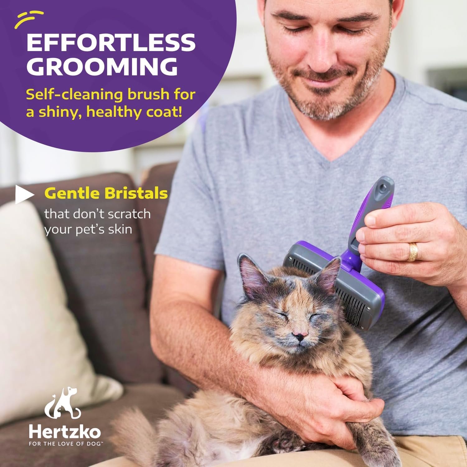 Hertzko Dog Slicker Brush and Dog Hair Remover - Self-Cleaning Brush for Cats and Dogs - Pet Hair Remover Brush for Fur - Gently Removes Mats, Tangles, and Loose Hair - Ideal for Home Use - Image 4
