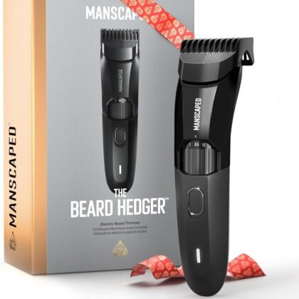 MANSCAPED® The Beard Hedger® Premium Men's Beard Trimmer, 20 Length Adjustable Blade Wheel, Stainless Steel T-Blade for Precision Facial Hair Trimming, Cordless Waterproof Wet/Dry Clipper