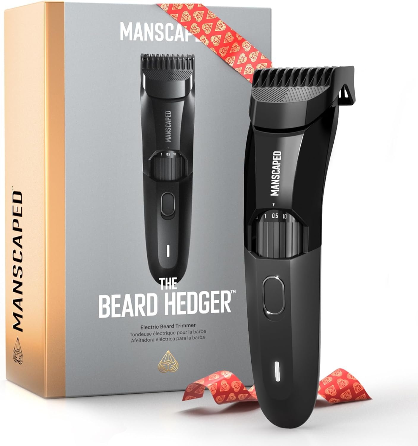MANSCAPED® The Beard Hedger® Premium Men's Beard Trimmer, 20 Length Adjustable Blade Wheel, Stainless Steel T-Blade for Precision Facial Hair Trimming, Cordless Waterproof Wet/Dry Clipper