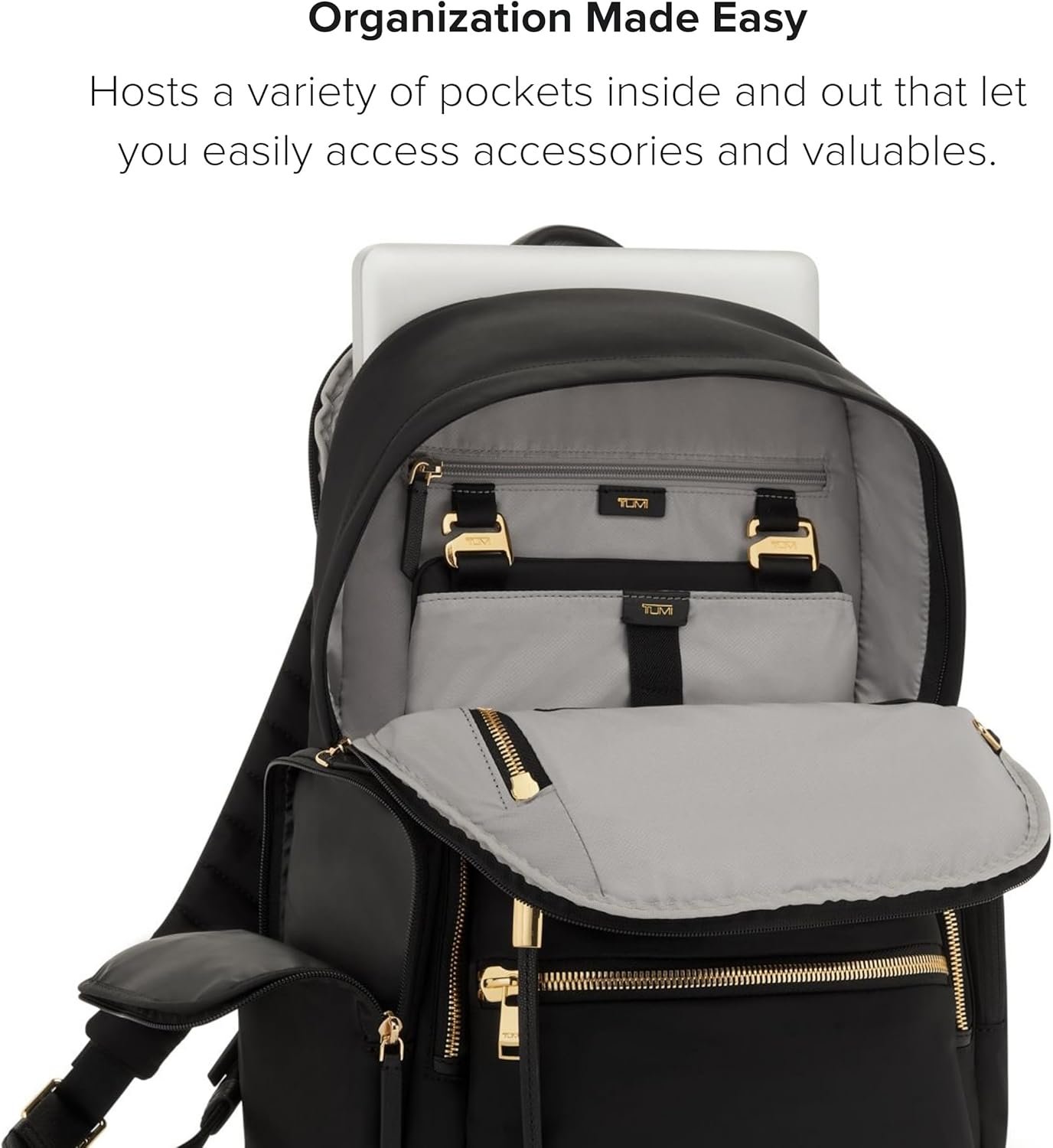TUMI - Voyageur Celina Backpack - Women's Work and Travel Bag - 16.0" X 10.6" X 6.5" - Holds Up to 16" Laptop - Black & Gold Hardware - Image 5