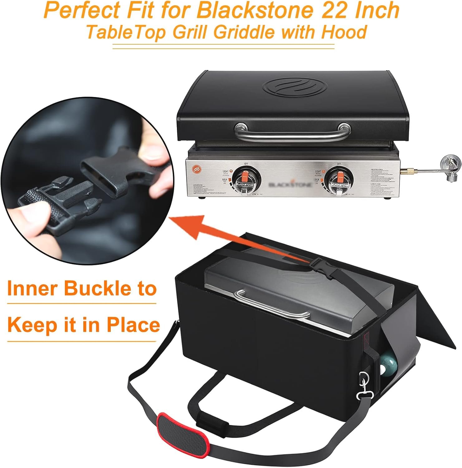 22 Inch Griddle Carry Bag Fits for Blackstone 1813 22 inch Tabletop Griddle with Hood Lid,Exclusively Fits for Blackstone Tabletop Griddle 22 inch with hood Carry Bag,600D Polyester Heavy Duty - Image 2