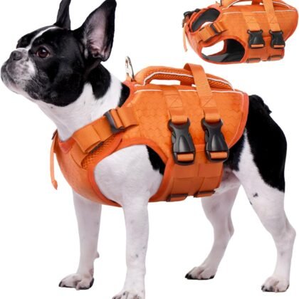 Kuoser Dog Life Jacket High Flotation, Reflective Dogs Life Vest for Swimming Boating, Adjustable Small Medium Large Dog lifejacket, Lightweight Dogs Life Preserver Rescue Handle Spring Summer Pool