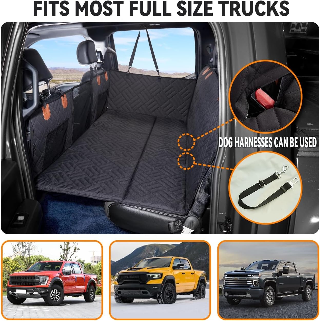 YJGF Dog Back Seat Extender for Truck,Truck Seat Cover Back Seat,Dog Hammock for Truck,Pet Seat Covers for Dogs,Hard Bottom Seat Extender for Dogs,Dog Seat Cover for F150/RAM1500/Silverado (Black) - Image 7