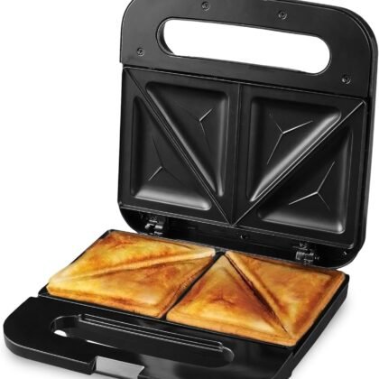 OVENTE Electric Sandwich Maker with Non-Stick Plates, Indicator Lights, Cool Touch Handle, Easy to Clean and Store, Perfect for Cooking Breakfast, Grilled Cheese, Tuna Melts and Snacks, Black GPS401B