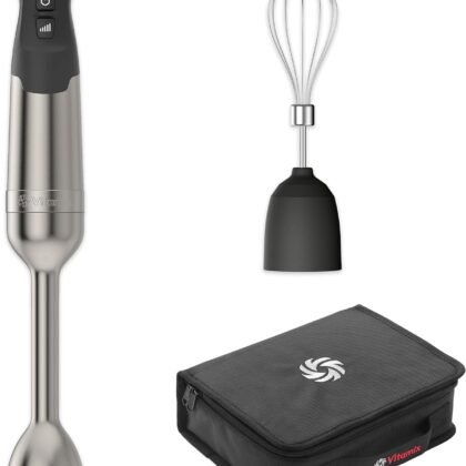 Vitamix 5-Speed Immersion Blender 3-Piece Bundle with Whisk Attachment and Storage Case, Professional-Grade Hand Blender with 625-Watt Motor and Stainless-Steel Blade, Stainless Steel/Black