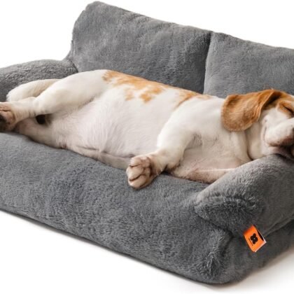 MEWOOFUN Dog Beds for Small Medium Dogs with Removable Washable Cover, Fluffy Dog Sofa with Non-Slip Bottom (Dark Grey, 33.5" L X 25.6" W X 11.5" Th)