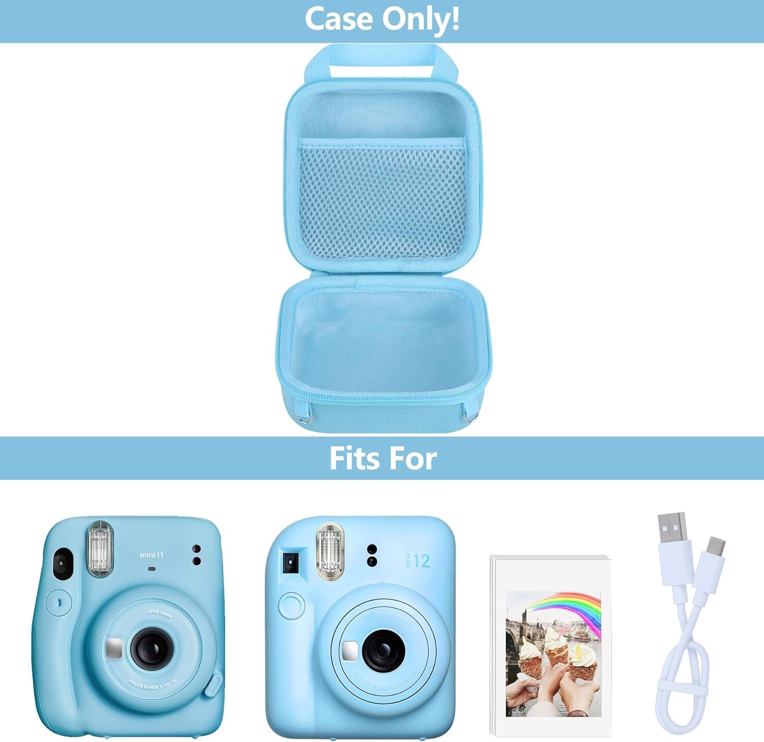 Hard Case Replacement for Fujifilm Instax Mini 12/11 Instant Camera (Pastel Blue Case) - Image 3
