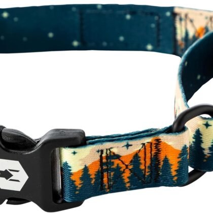 Wolfgang Heavy Duty Martingale Dog Collar with Quick Release Nylon Buckle for Walking & Training, Overland Print, Medium