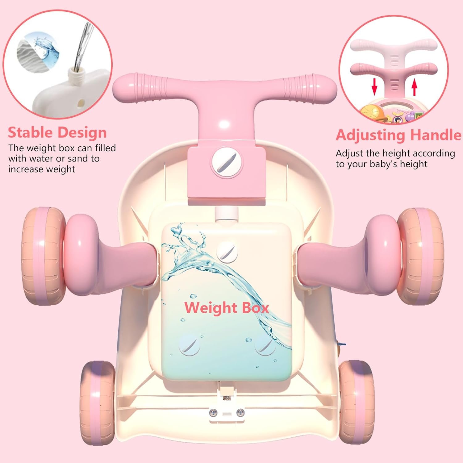 QDRAGON 3 in 1 Baby Walker and Activity Center for Girl, Learning to Walk, Sit to Stand, Early Educational Push Toys with Music Panel for Infant Toddler 12+ Months Pink - Image 6