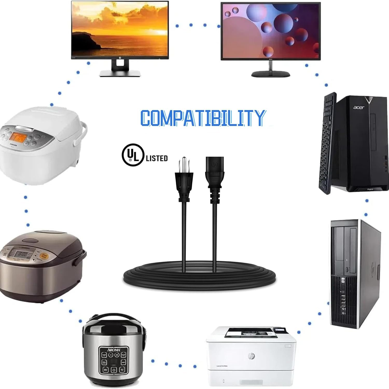 AC in Power Cord Cable Compatible with Samsung Odyssey Neo G9 G95NA S49AG950 LS49AG952NNXZA 49" C49G97T 48.8" LC49G97TSSNXDC Curved LCD QLED Gaming Monitor 4K UHD Mini LED Display 240Hz - Image 4